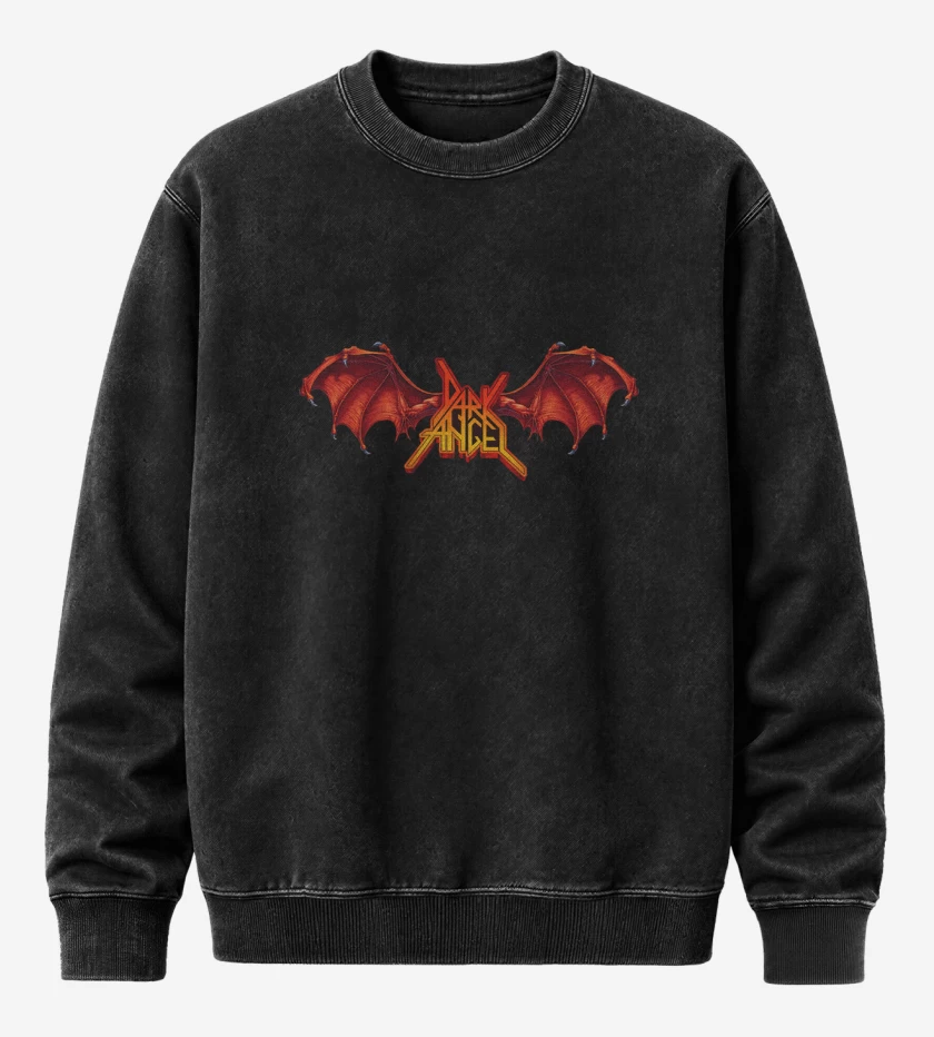 Poleron Polo Acid Wash Negro de Dark Angel Logo II