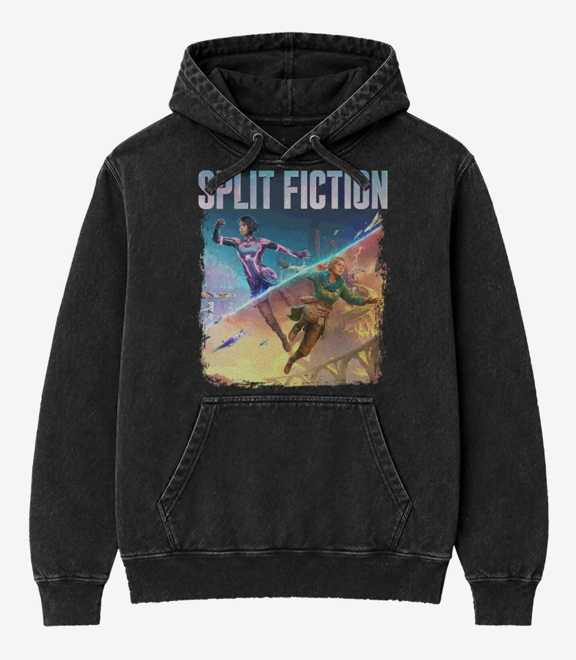 Poleron Canguro Acid Wash Negro de Split Fiction
