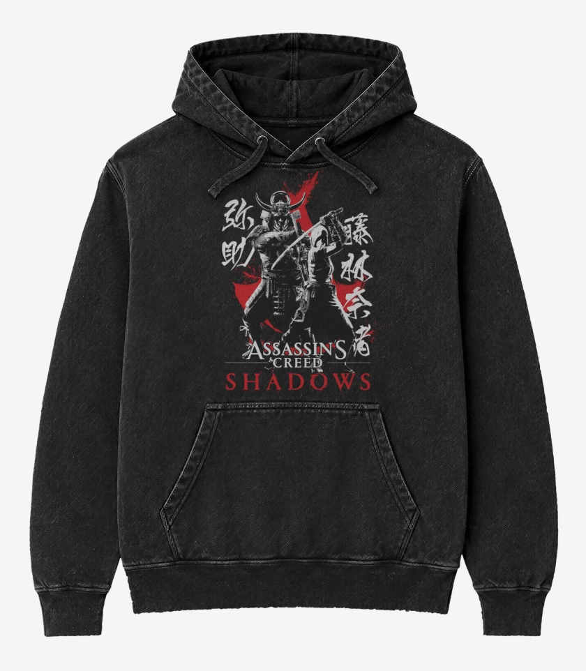 Poleron Canguro Acid Wash Negro de Asassins Creed Shadows