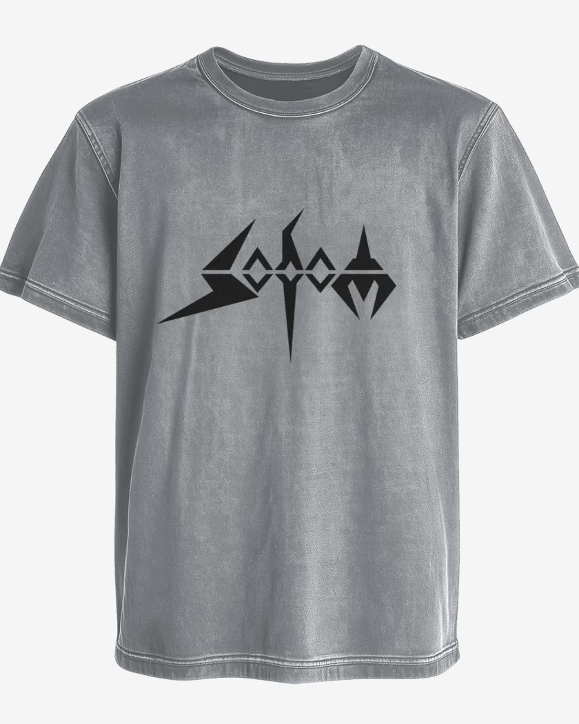 Polera desgastada Gris Melange de Sodom Logo B