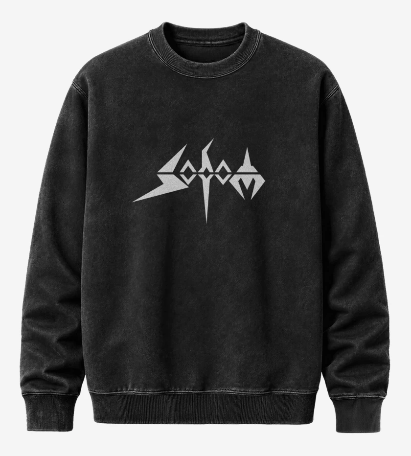Poleron Polo Acid Wash Negro de Sodom Logo N