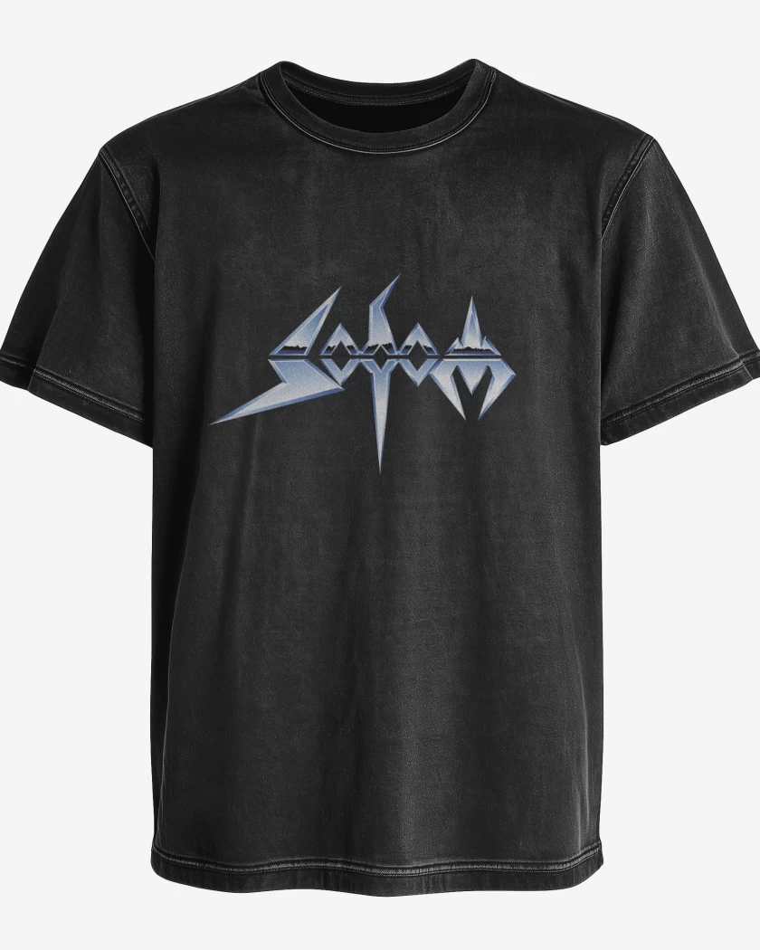 Polera desgastada Negro de Sodom Logo v2