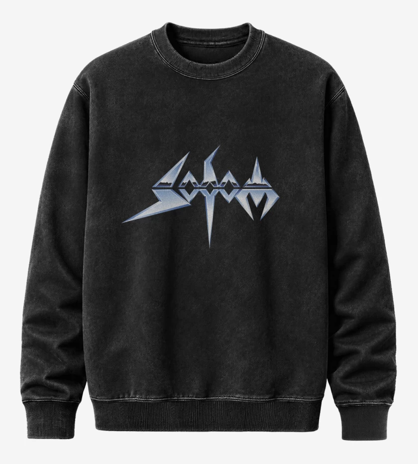Poleron Polo Acid Wash Negro de Sodom Logo v2