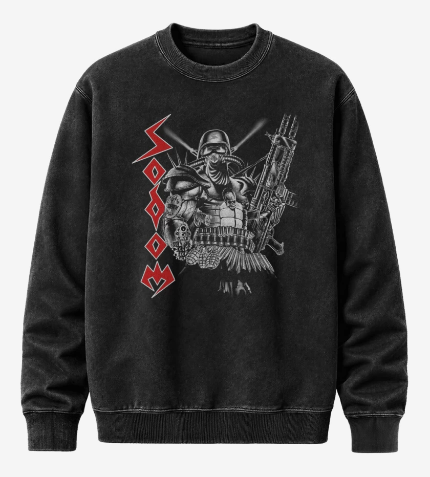 Poleron Polo Acid Wash Negro de Sodom Warrior