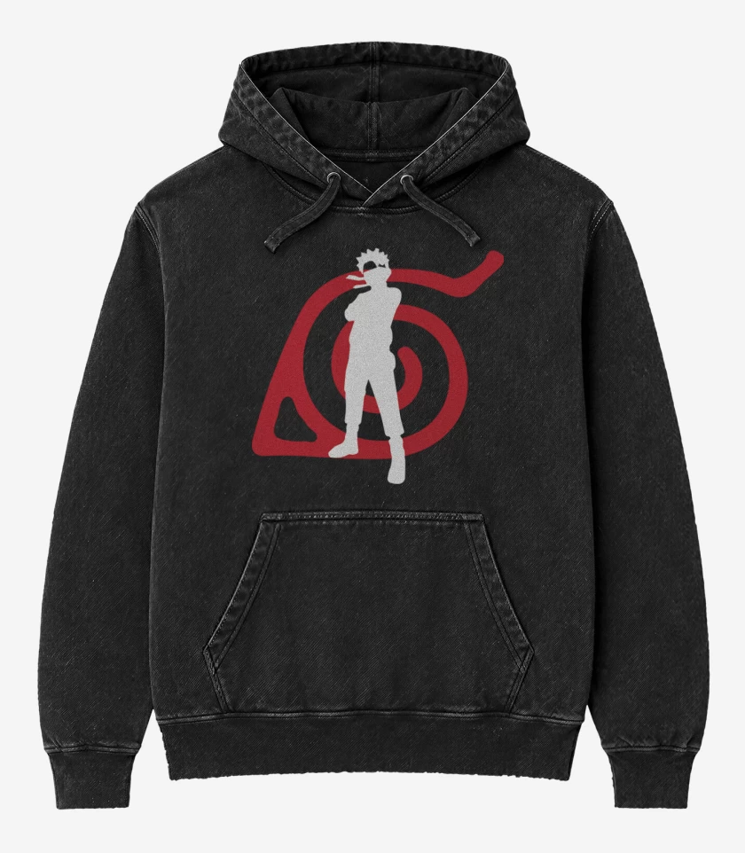 Poleron Canguro Acid Wash Negro de Naruto