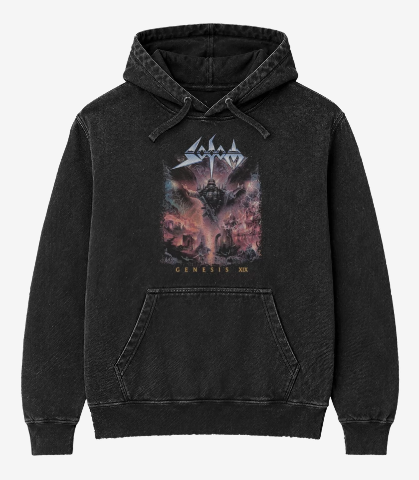Poleron Canguro Acid Wash Negro de Sodom Genesis XIX