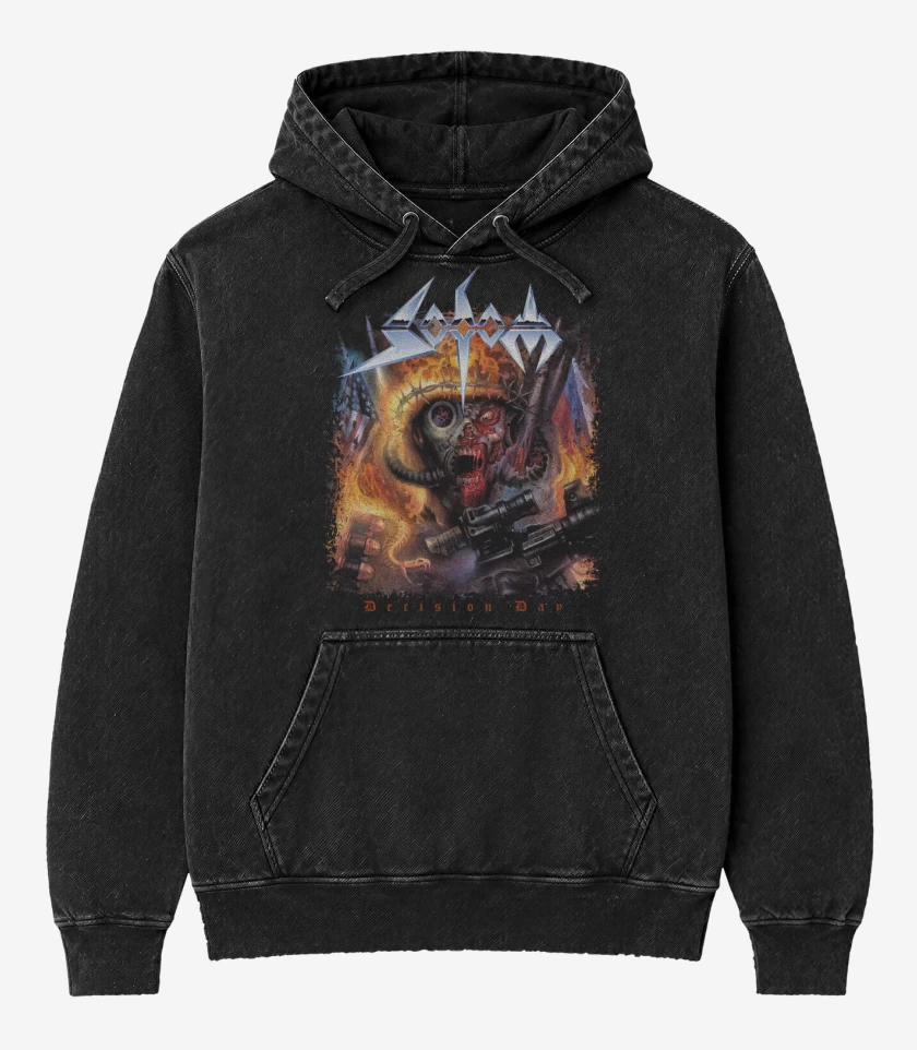 Poleron Canguro Acid Wash Negro de Sodom Decision Day