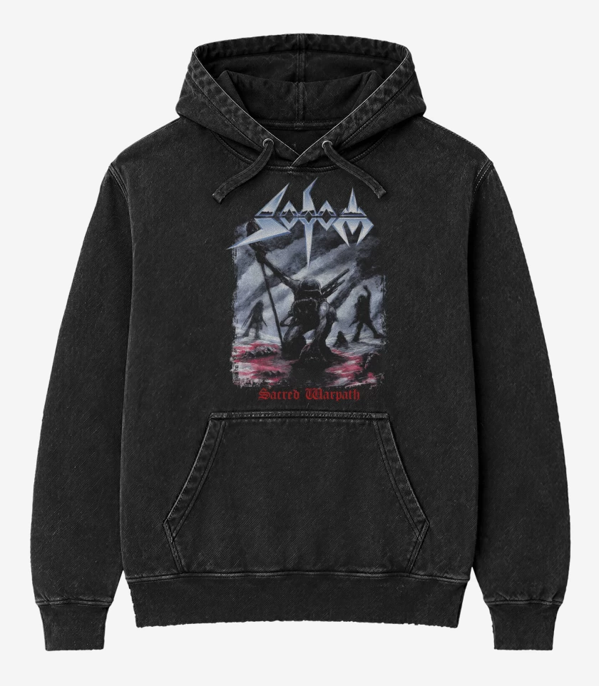 Poleron Canguro Acid Wash Negro de Sodom Sacred Warpath