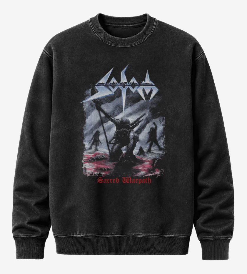 Poleron Polo Acid Wash Negro de Sodom Sacred Warpath
