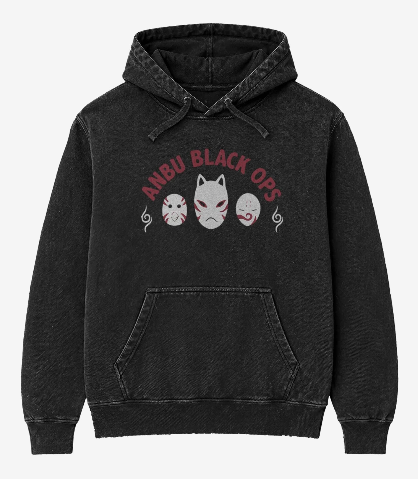 Poleron Canguro Acid Wash Negro de Ambu black ops