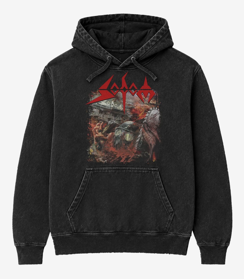 Poleron Canguro Acid Wash Negro de Sodom In War and Pieces
