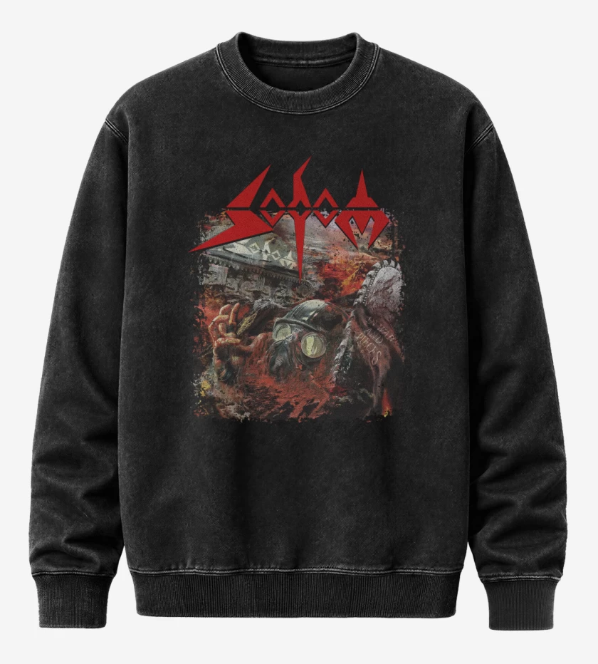 Poleron Polo Acid Wash Negro de Sodom In War and Pieces