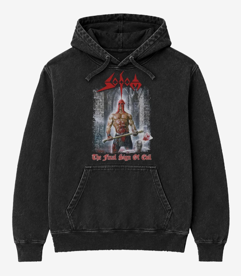 Poleron Canguro Acid Wash Negro de Sodom The Final Sign of Evil