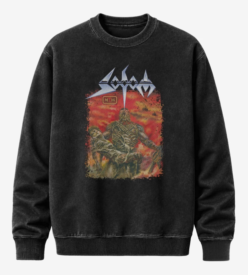 Poleron Polo Acid Wash Negro de Sodom M16