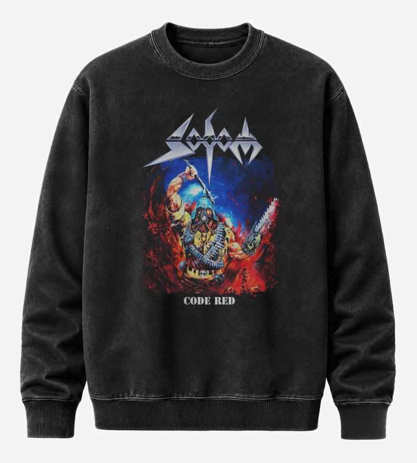 Poleron Polo Acid Wash Negro de Sodom Code Red