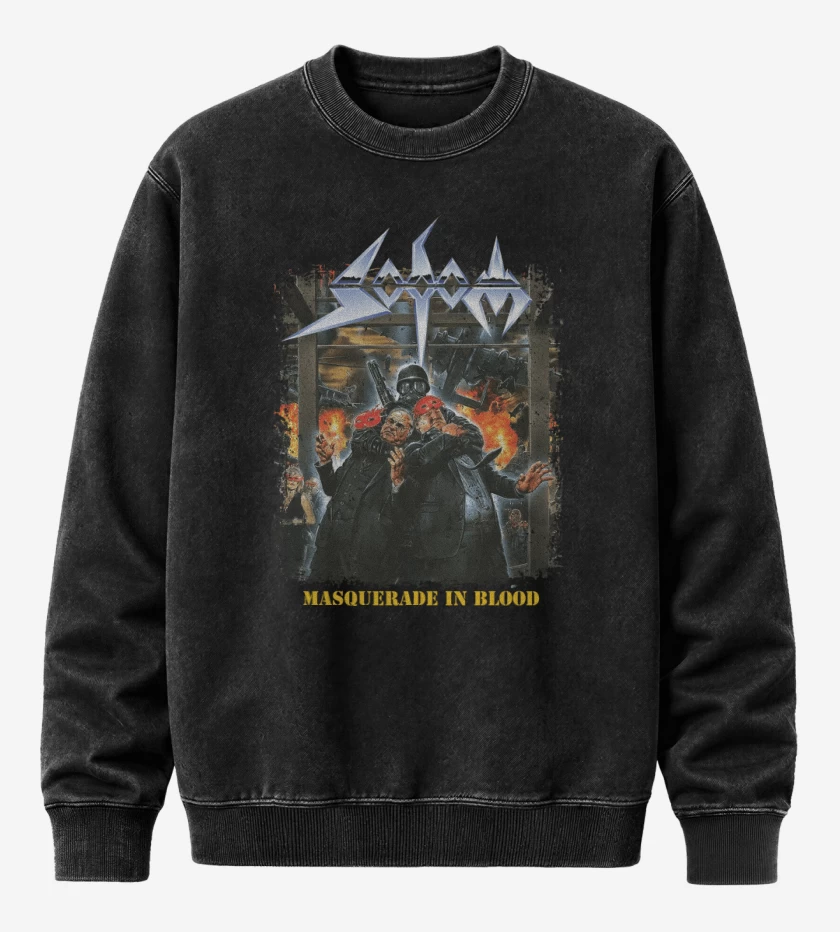Poleron Polo Acid Wash Negro de Sodom Masquerade in Blood
