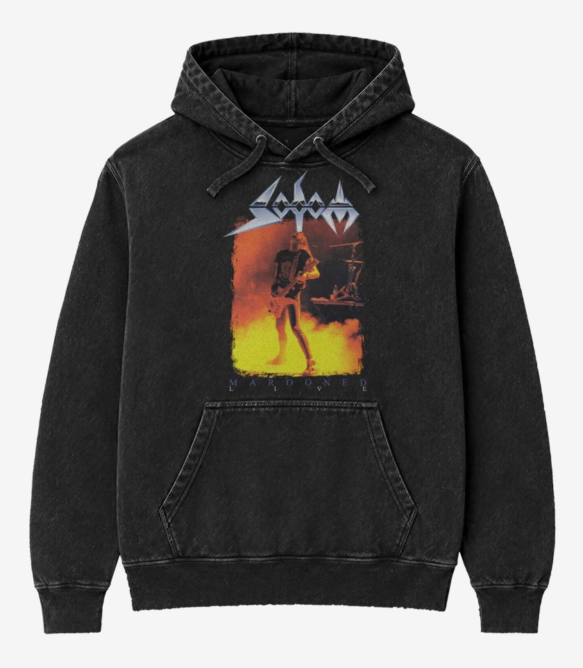 Poleron Canguro Acid Wash Negro de Sodom Marooned Live