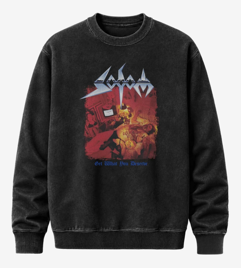Poleron Polo Acid Wash Negro de Sodom Get What You Deserve