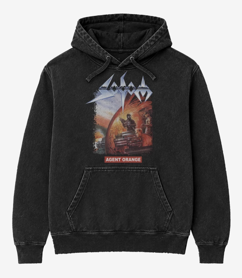 Poleron Canguro Acid Wash Negro de Sodom Agent Orange
