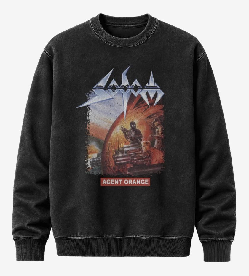 Poleron Polo Acid Wash Negro de Sodom Agent Orange
