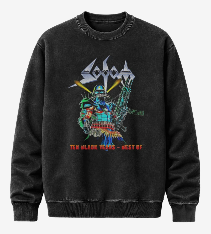 Poleron Polo Acid Wash Negro de Sodom Ten Black Years