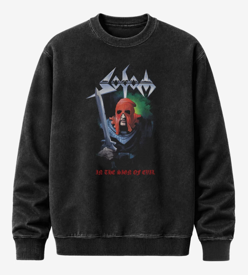 Poleron Polo Acid Wash Negro de Sodom In The Sign of Evil