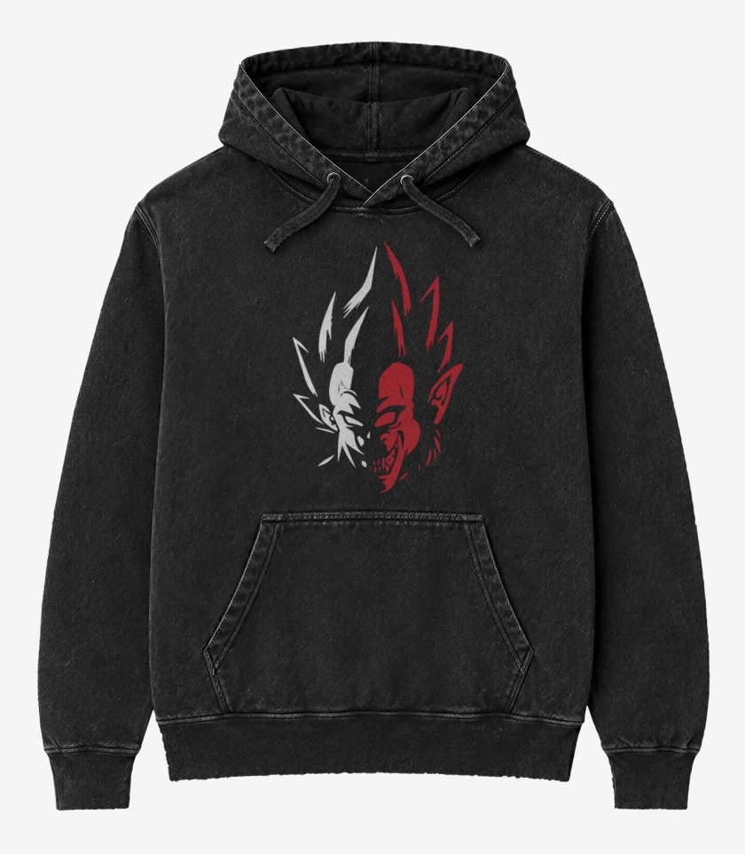 Poleron Canguro Acid Wash Negro de Vegeta mono