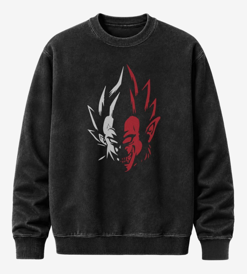 Poleron Polo Acid Wash Negro de Vegeta mono