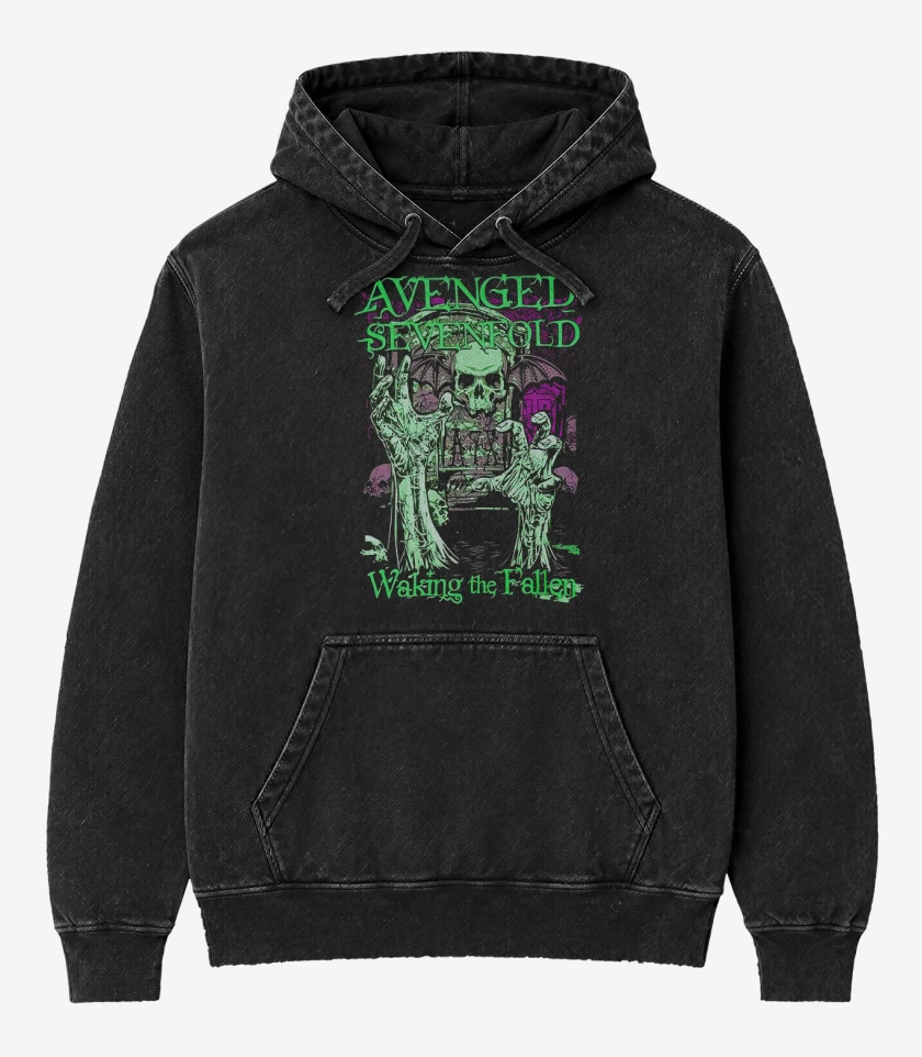 Poleron Canguro Acid Wash Negro de a7x waking the fallen