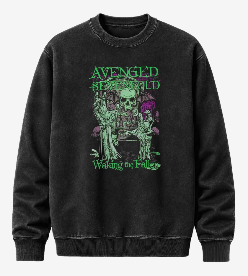 Poleron Polo Acid Wash Negro de a7x waking the fallen
