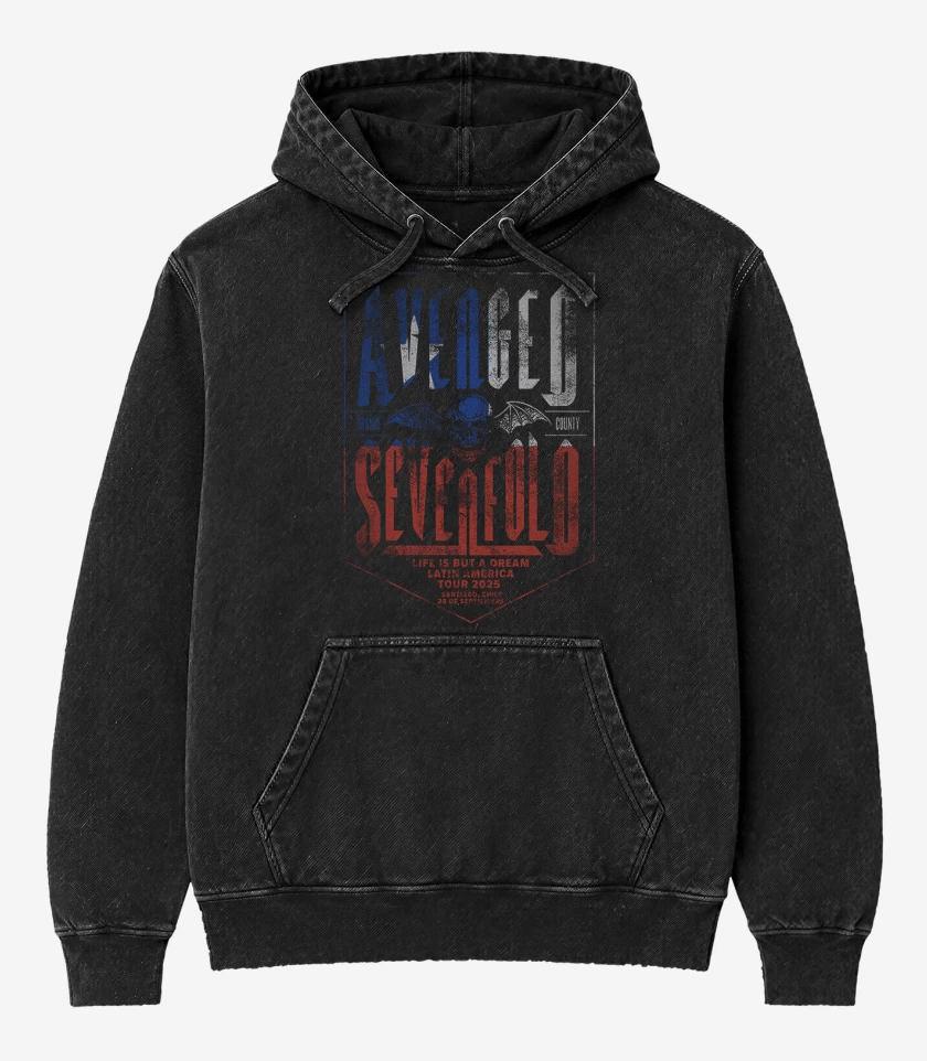 Poleron Canguro Acid Wash Negro de A7X tour chile 2025