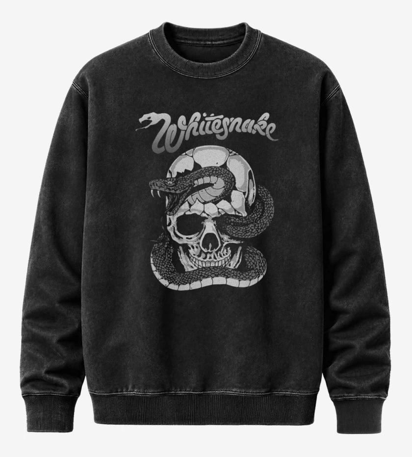 Poleron Polo Acid Wash Negro de Whitesnake skull