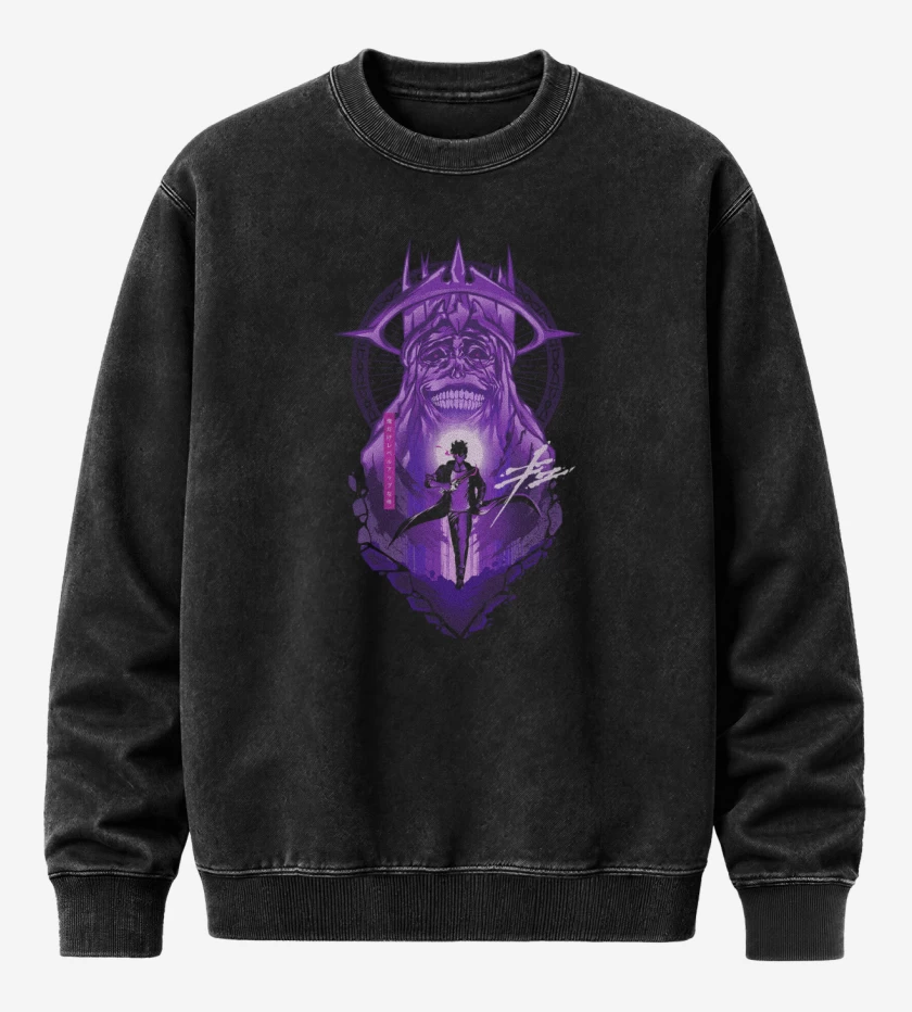 Poleron Polo Acid Wash Negro de Solo Leveling Monarca