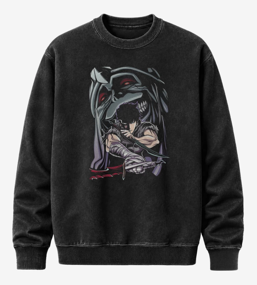 Poleron Polo Acid Wash Negro de Solo Leveling Shadow Monarch