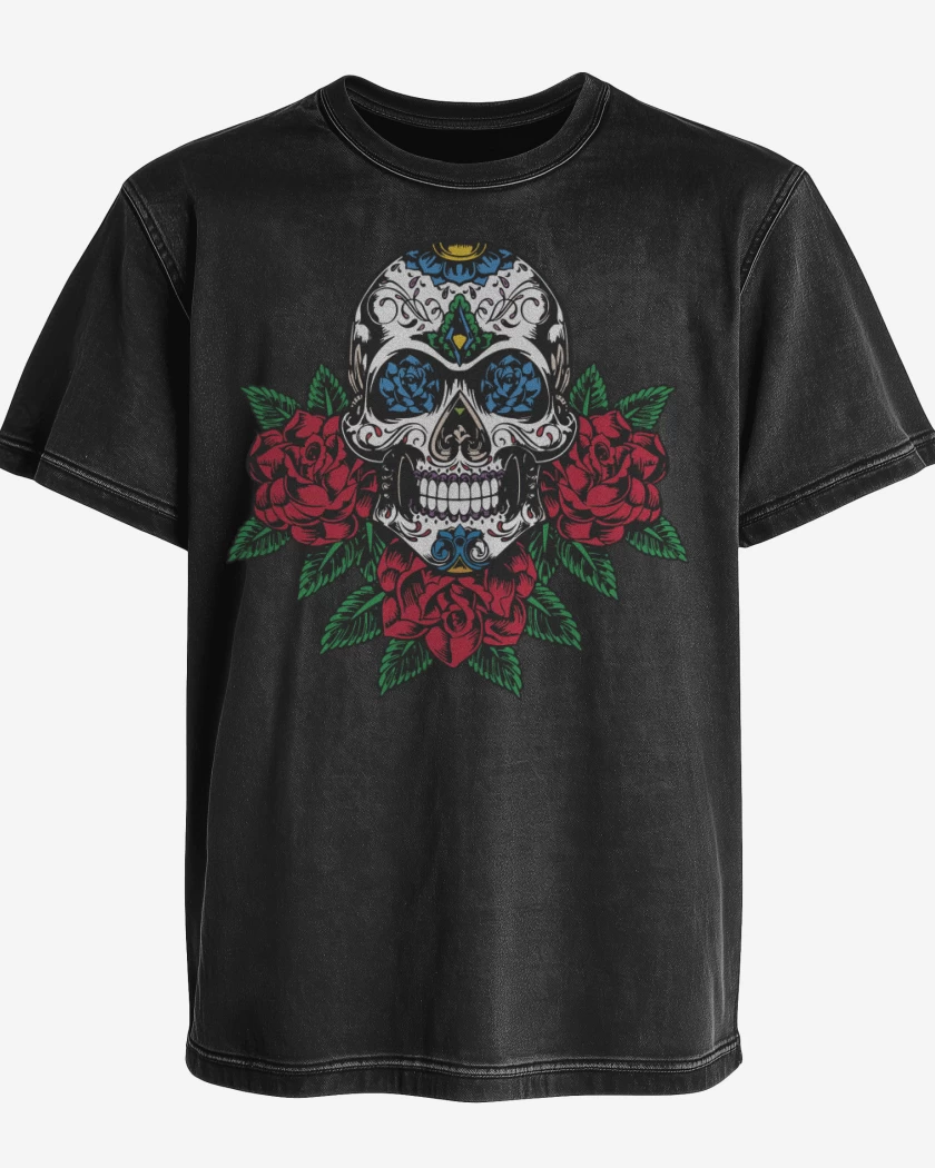 Polera desgastada Negro de Calaca 2 Color
