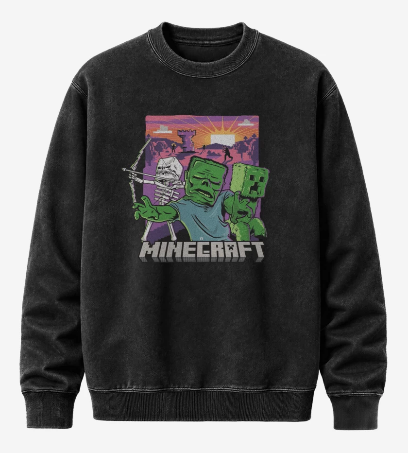 Poleron Polo Acid Wash Negro de Minecraft Movie