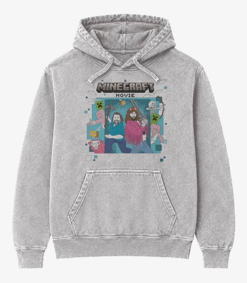 Poleron Canguro Acid Wash Gris Melange de Minecraft La Pelicula