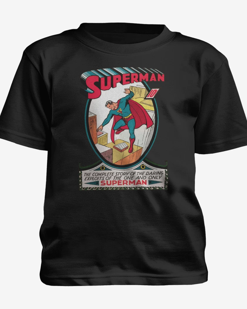 Polera de niño Negro de Superman Comic Clásico