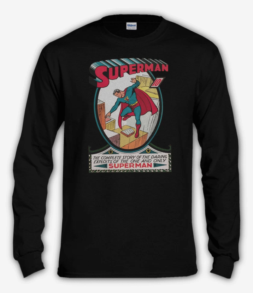 Polera manga larga Negro de Superman Comic Clásico