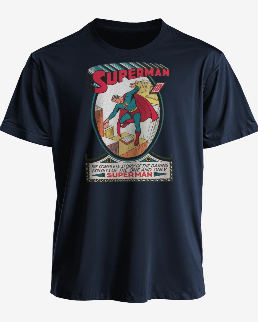 Polera premium Azul Marino de Superman Comic Clásico