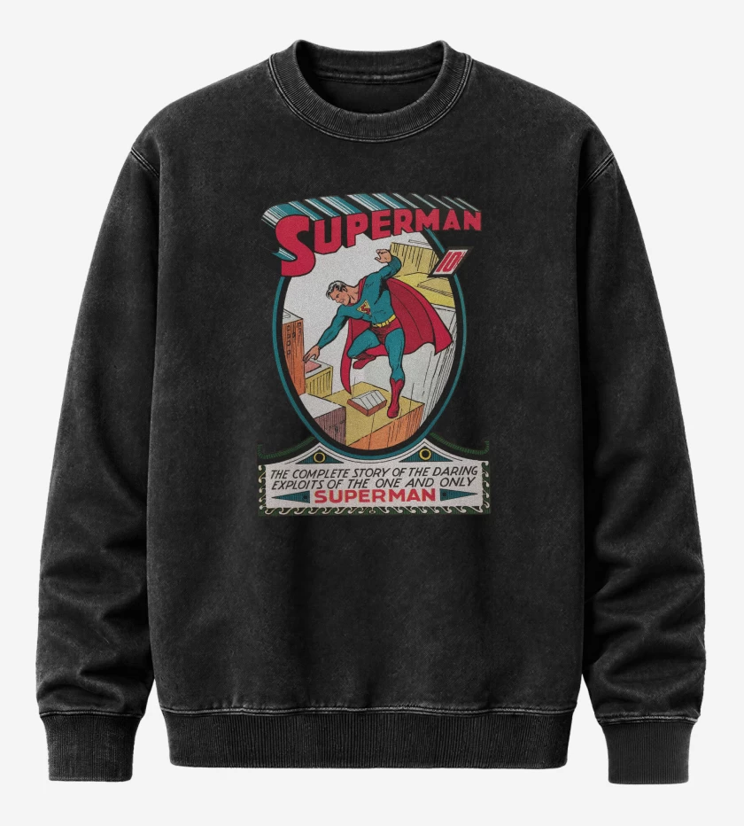 Poleron Polo Acid Wash Negro de Superman Comic Clásico