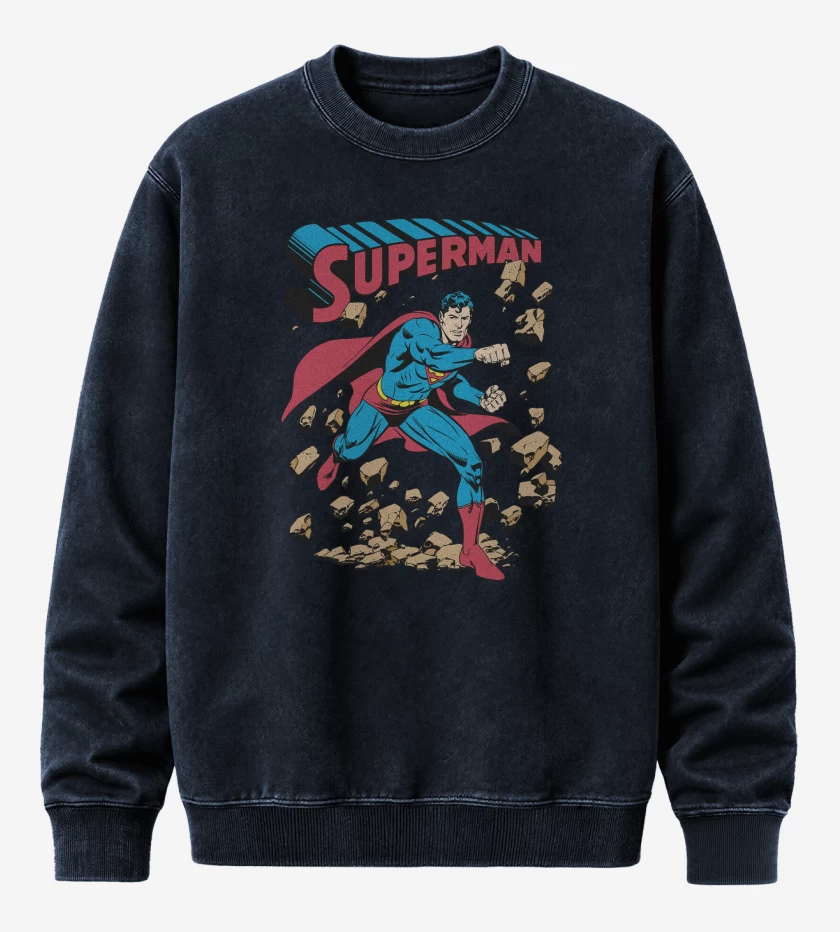 Poleron Polo Acid Wash Azul Marino de Superman Imbatible