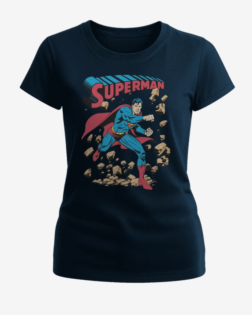 Polera de Mujer Azul Marino de Superman Imbatible