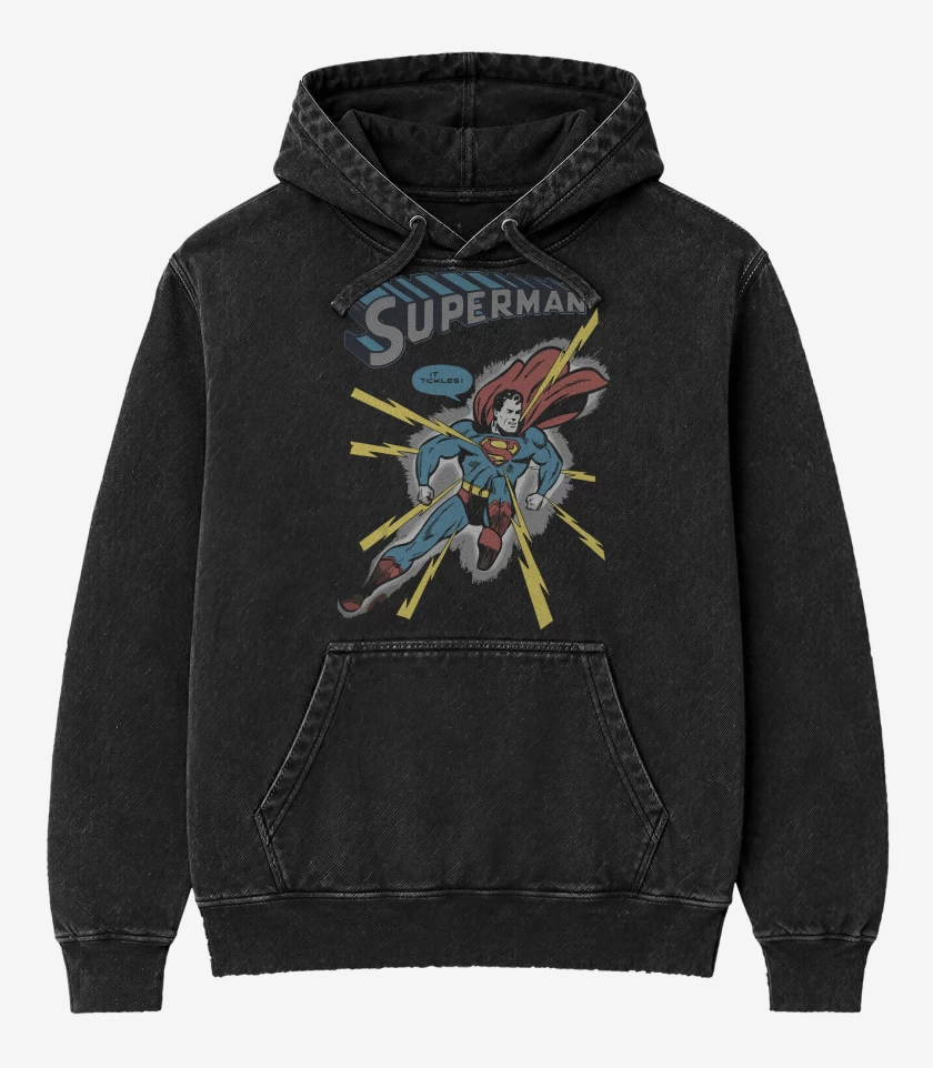 Poleron Canguro Acid Wash Negro de Superman Comic