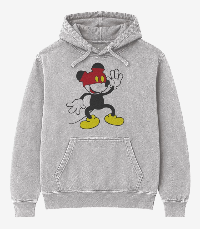 Poleron Canguro Acid Wash Gris Melange de Mickey pantalones arriba