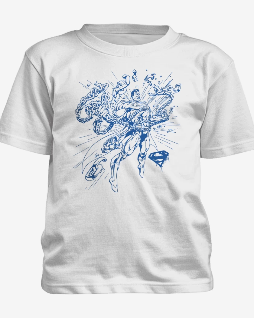 Polera de niño Blanco de Superman Rompiendo Cadenas