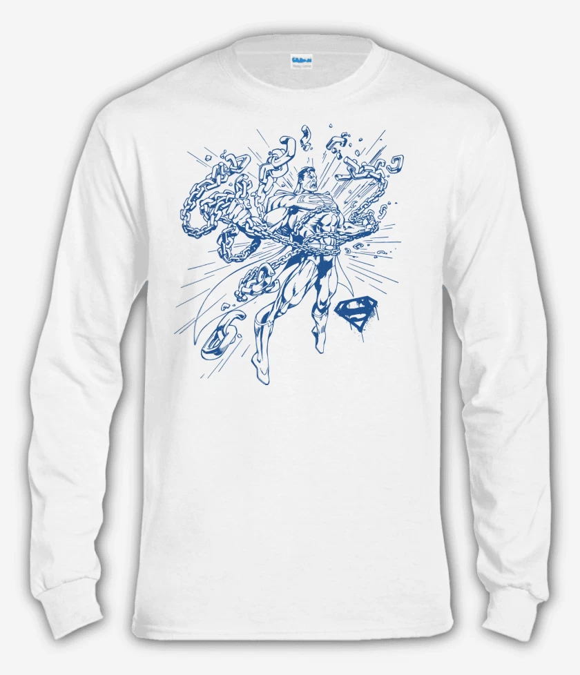 Polera manga larga Blanco de Superman Rompiendo Cadenas