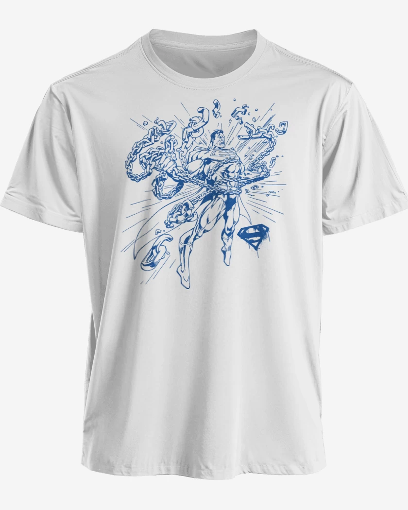 Polera premium Blanco de Superman Rompiendo Cadenas