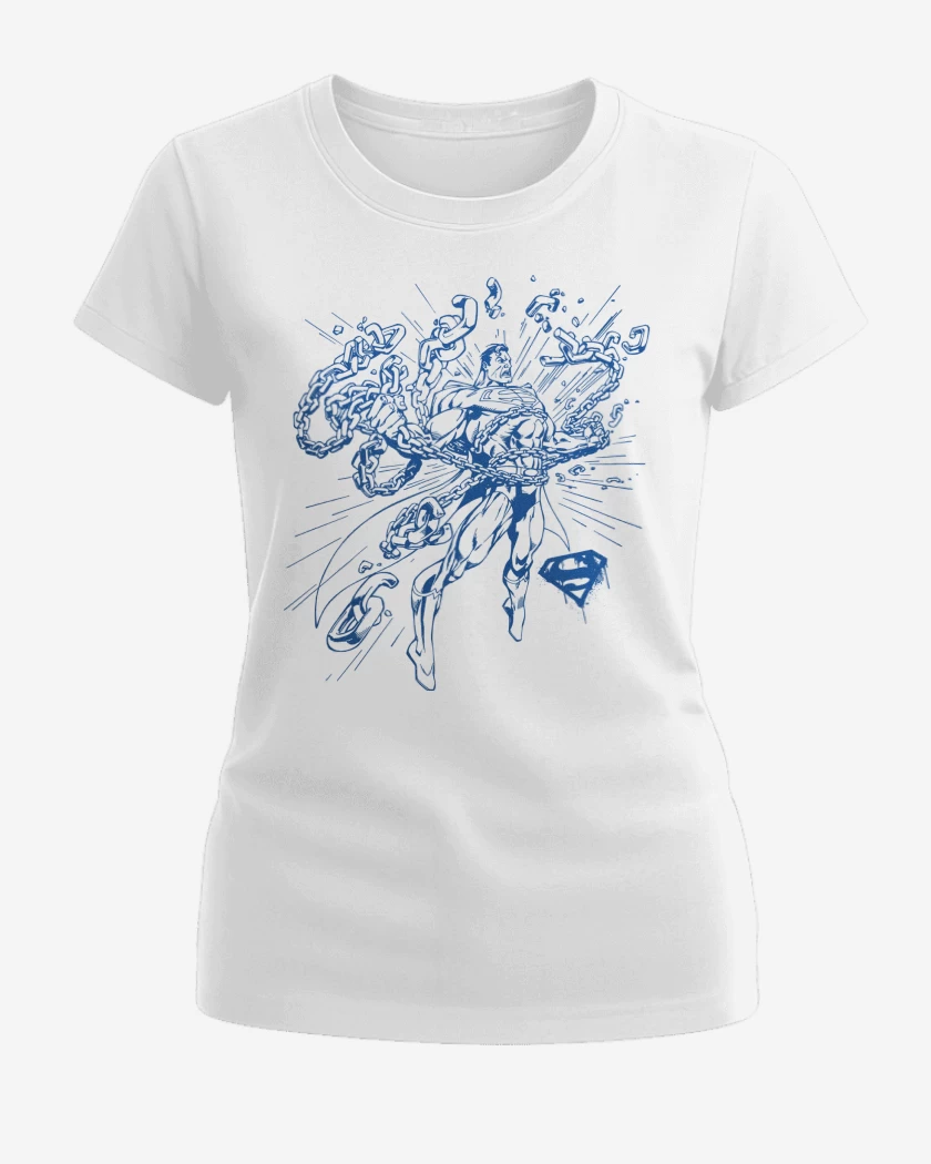 Polera de Mujer Blanco de Superman Rompiendo Cadenas