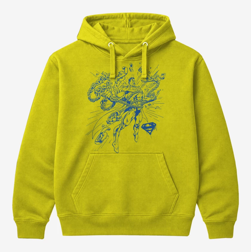 Polerón Canguro Amarillo de Superman Rompiendo Cadenas